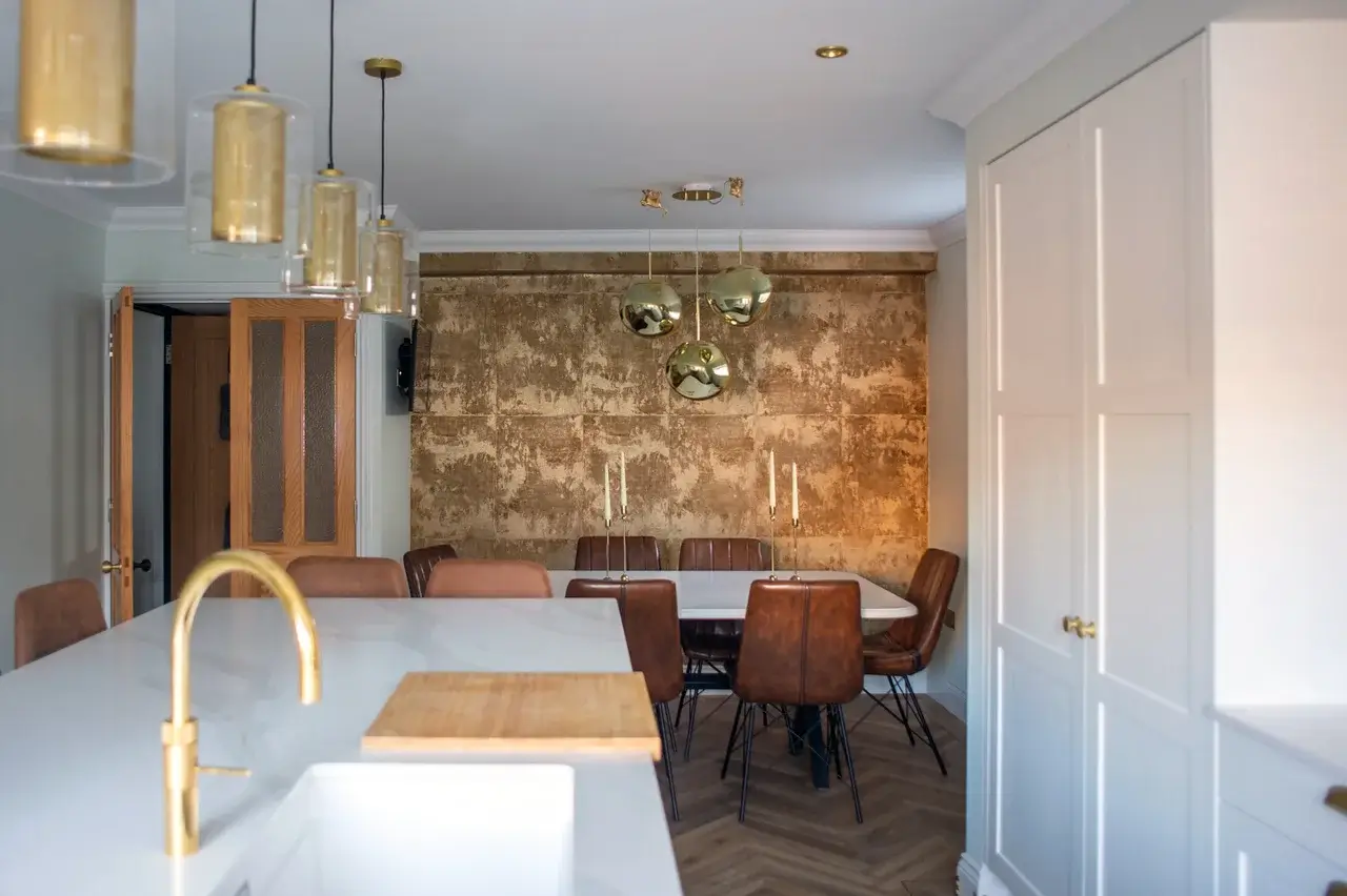 restic kitchen refurbishment with gold wallpaper